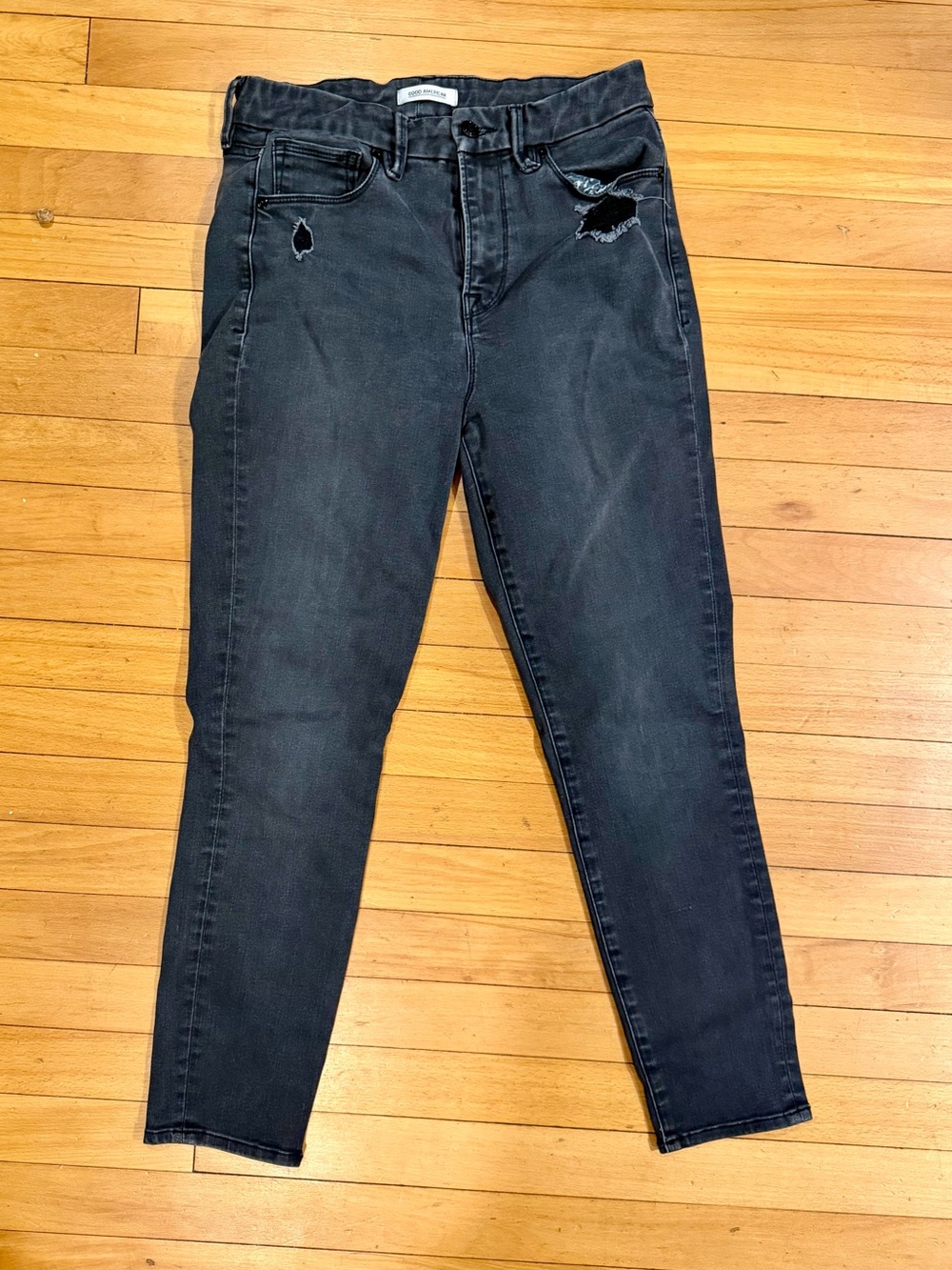 Good American Good Waist Crop Distressed Black Women's Jeans -Size 8/29